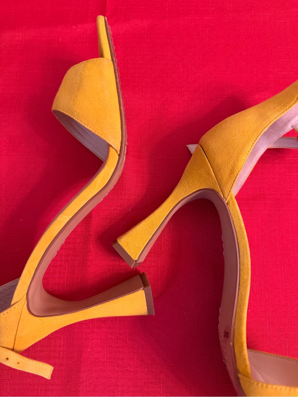 Vince Camuto Yellow Suede Open-Toe Block Heels